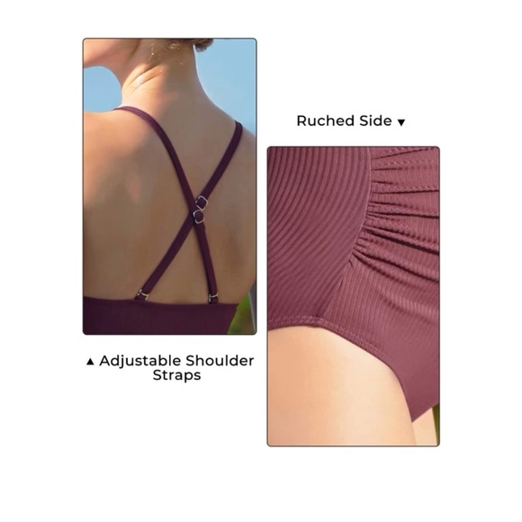 Maternity Swimsuit One Piece With Ribbed, Button Front Design Size XL — Burgundy - Picture 3 of 7
